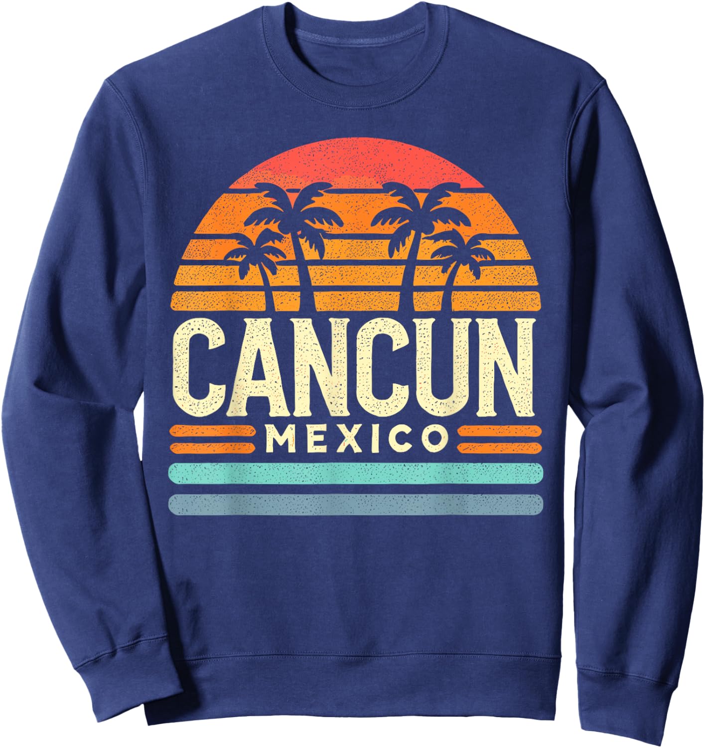 Cancun Designs By ShirtZilla Cancun Mexico Retro Beach Souvenir -Adults , Black, Small Sweatshirt - Sweatshirt | Navy