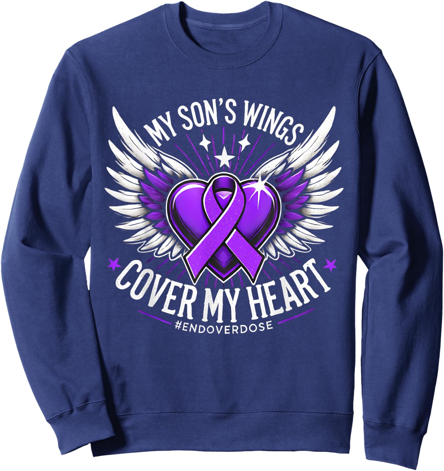 Overdose Awareness Month For Son Purple Ribbon Sweatshirt - Sweatshirt | Navy