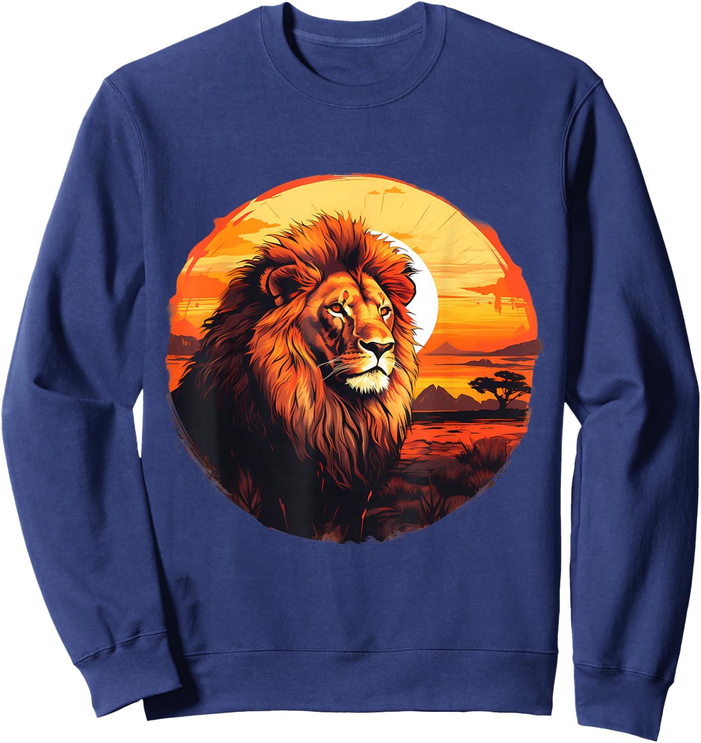Lion Nature Wildlife African Animal Lovers Savanna Sunset Sweatshirt - Sweatshirt | Navy
