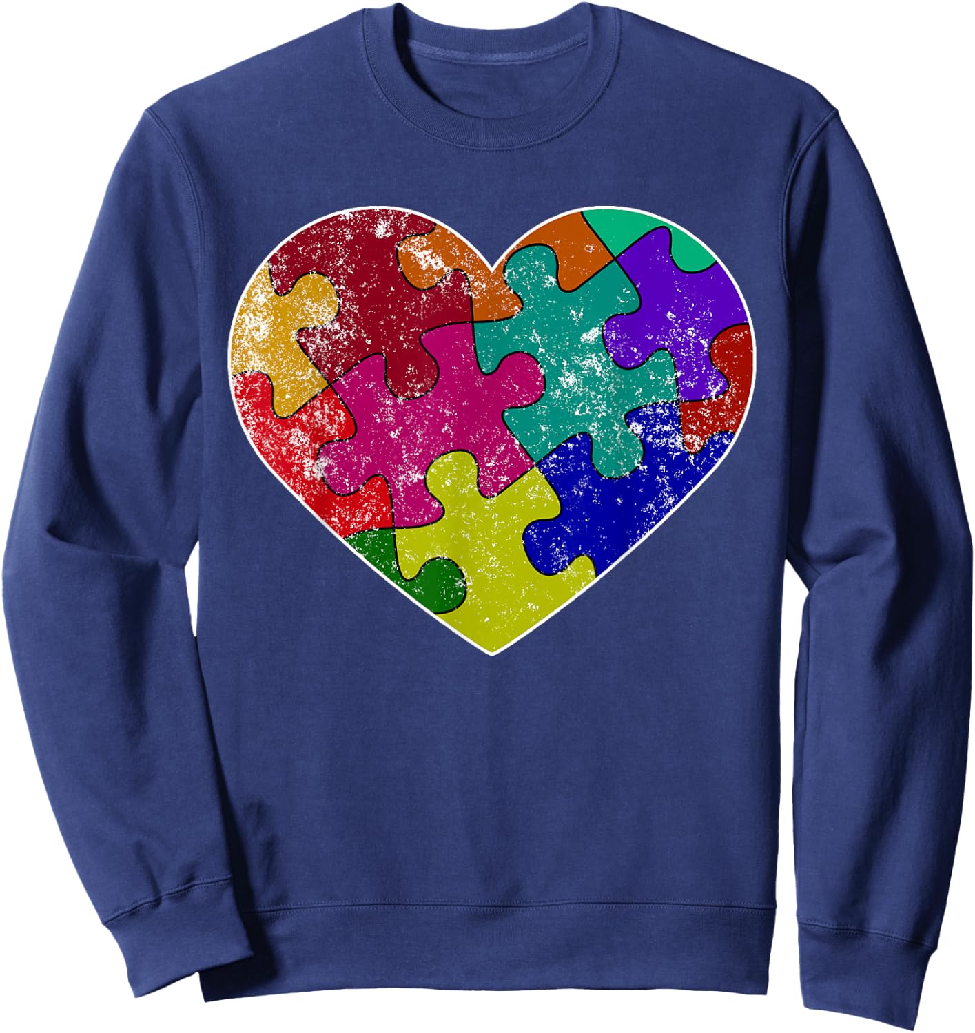 Heart Autism Puzzle Piece Shirt - Autism Vintage Print Sweatshirt - Sweatshirt | Navy