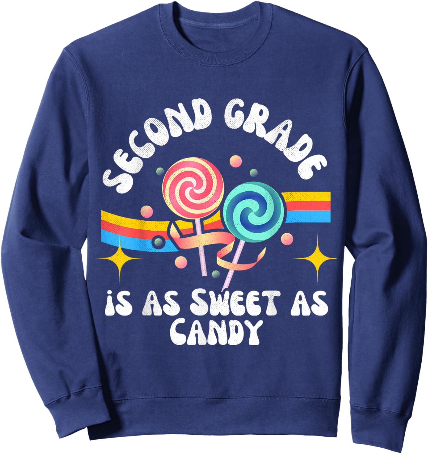 Second Grade Sweet as Candy Groovy Back-to-School Lollipops Sweatshirt - Sweatshirt | Navy
