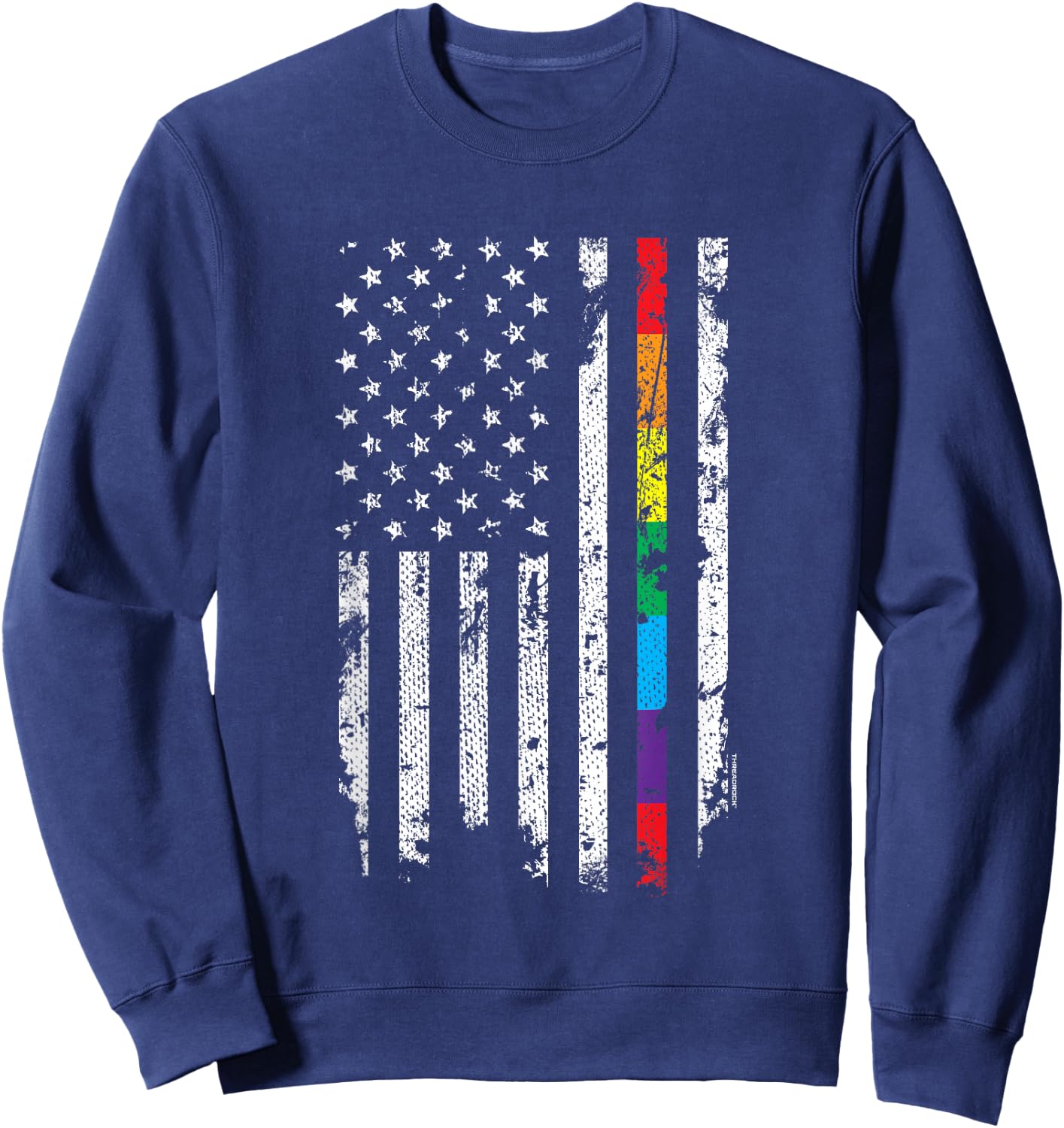 Gay Pride Thin Rainbow Line American Flag Sweatshirt - Sweatshirt | Navy