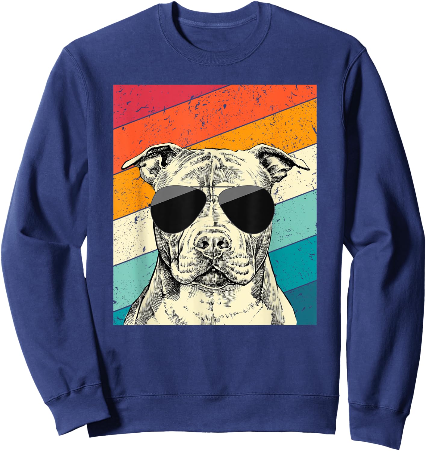 Retro Vintage Pit Bull with Sunglasses Pittie Dog Lovers Sweatshirt - Sweatshirt | Navy