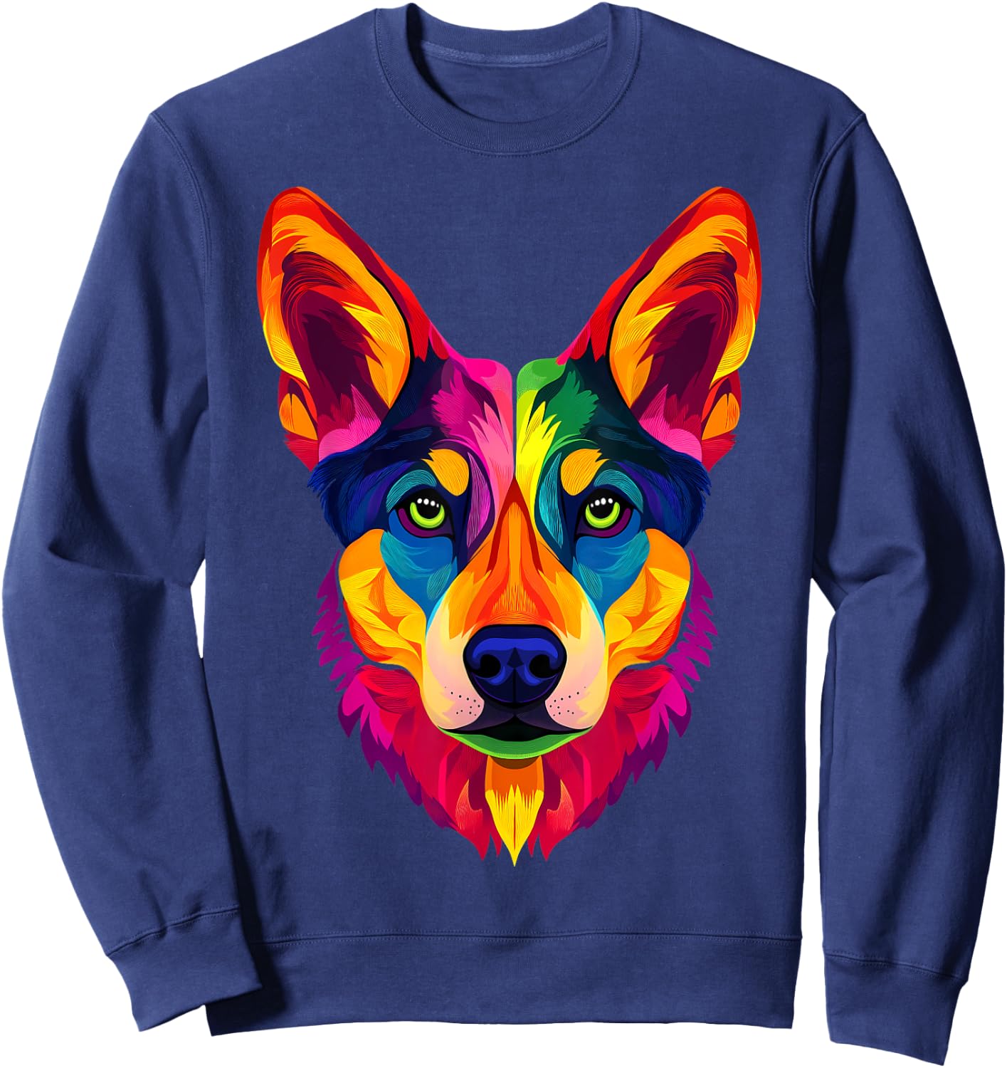 Colorful Dingo Face Ancient Australian Dog Wild Animal Black Sweatshirt - Sweatshirt | Navy
