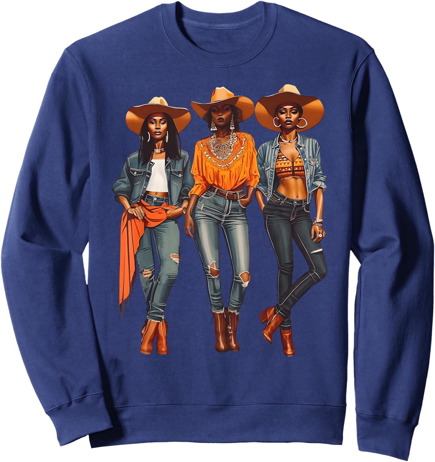 Black Cowgirl Western Rodeo Melanin Black History Texas Sweatshirt - Sweatshirt | Navy