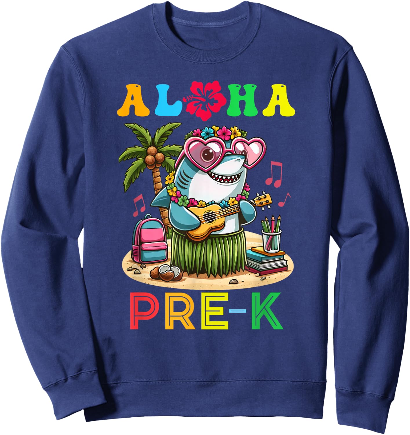 Aloha Pre K Shark Hawaii Back to School Kids Girl Sweatshirt - Sweatshirt | Navy