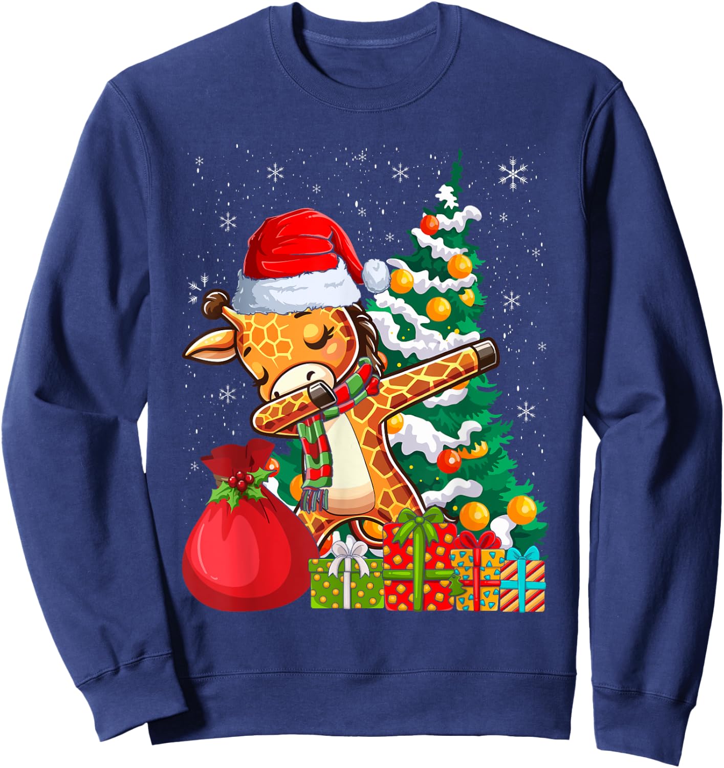 Dabbing Giraffe Santa Christmas Kids Boys Girls Sweatshirt - Sweatshirt | Navy