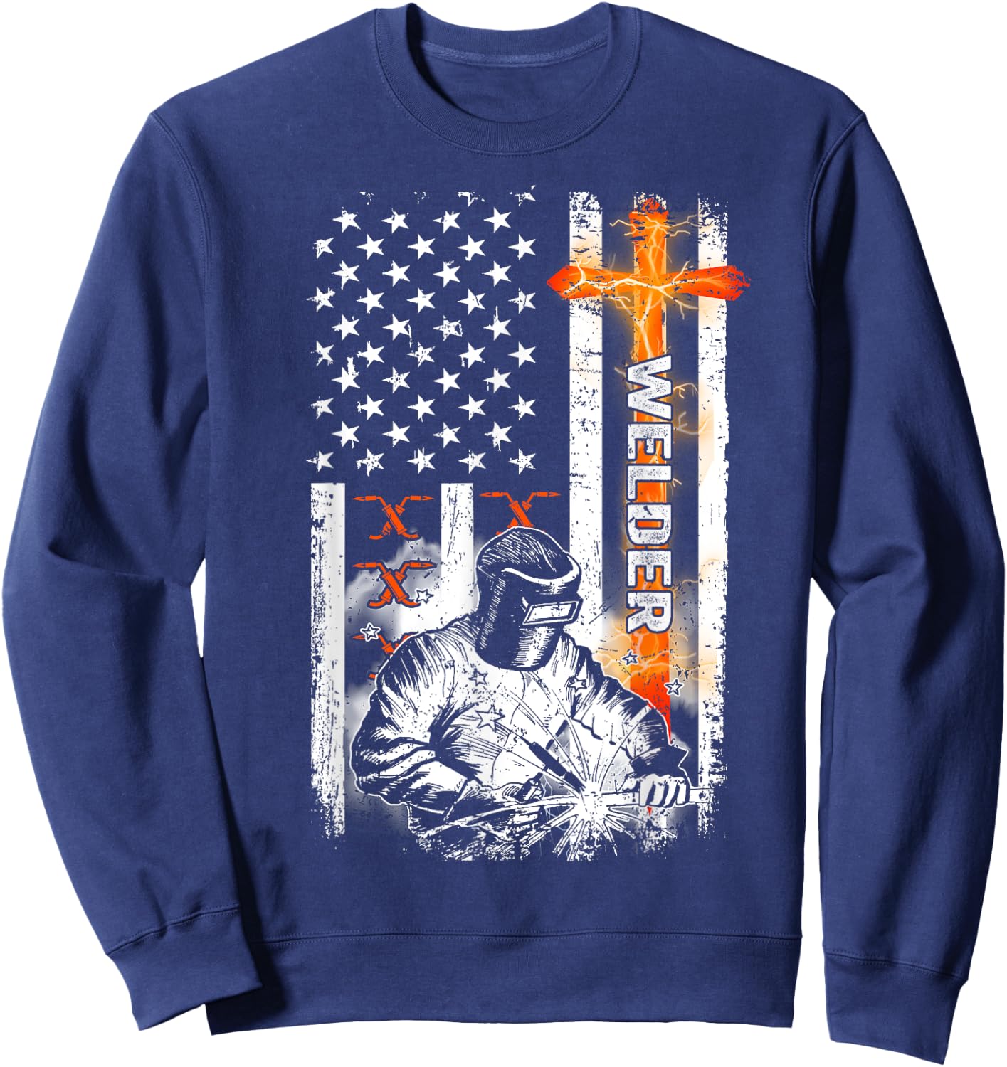 Welder American Flag Welding Fusing Material Funny Technical Sweatshirt - Sweatshirt | Navy