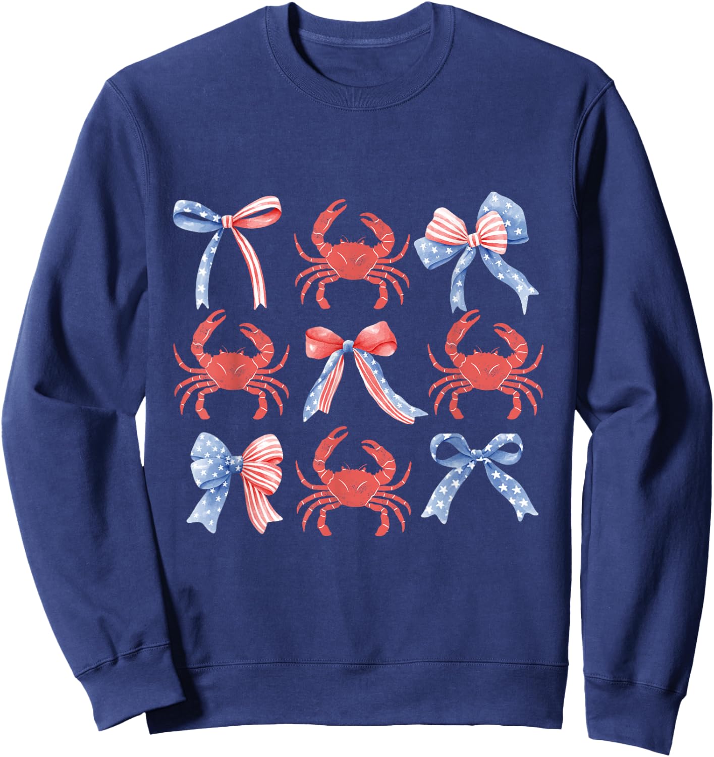 Pink Bows Cute Coquette Crab y2k Girl Aesthetic USA coastal Sweatshirt - Sweatshirt | Navy