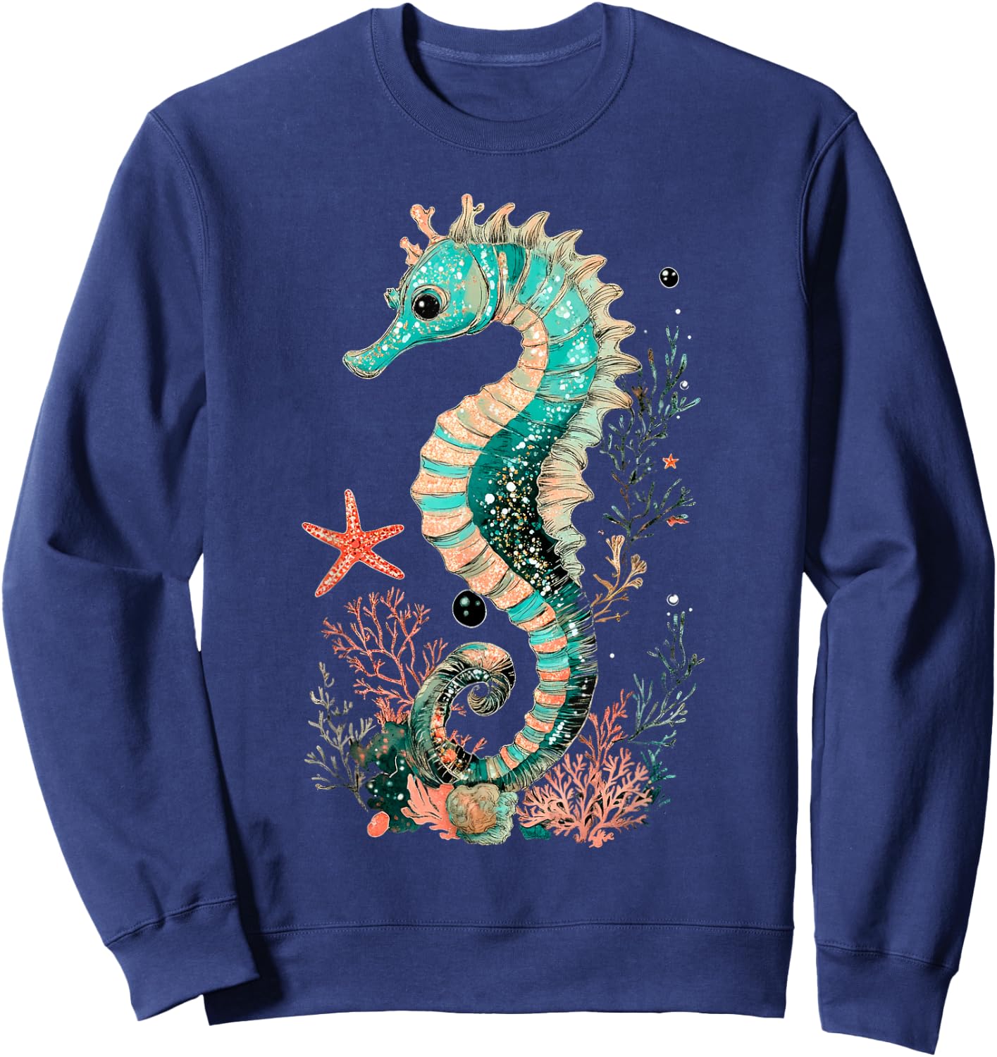 Seahorse Coral Starfish Nautical Art Sweatshirt - Sweatshirt | Navy