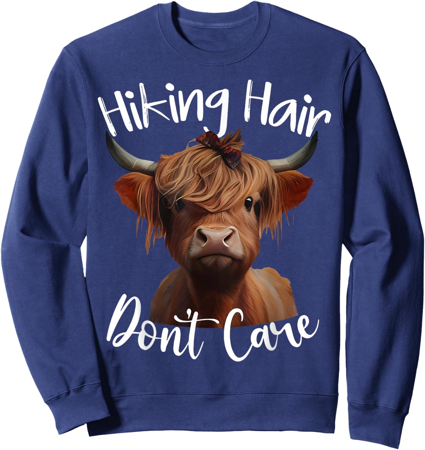 Funny Camping Highland Cow Hiking Hair Don't Care Sweatshirt - Sweatshirt | Navy