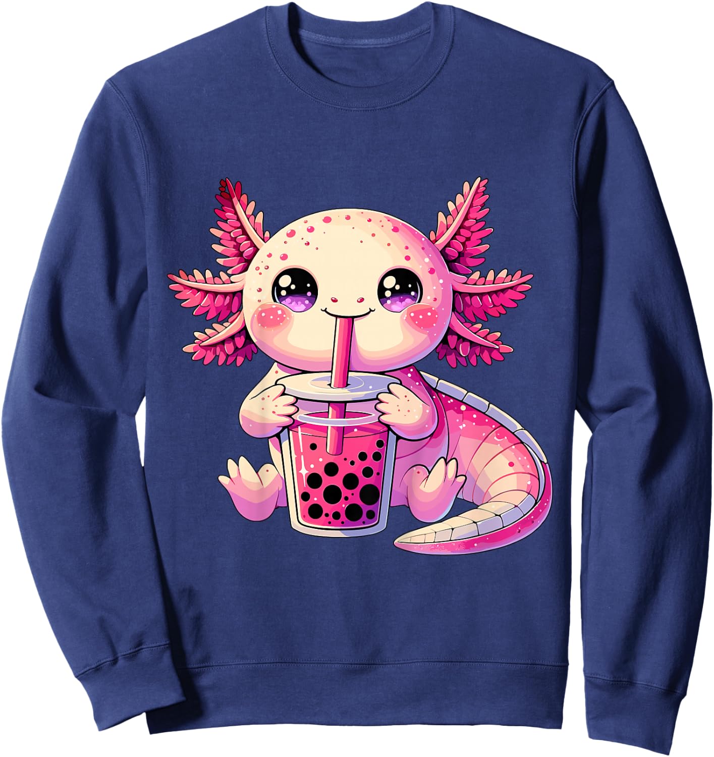 Axolotl Bubble Boba Tea Cute Kawaii Axolotl Sweatshirt - Sweatshirt | Navy