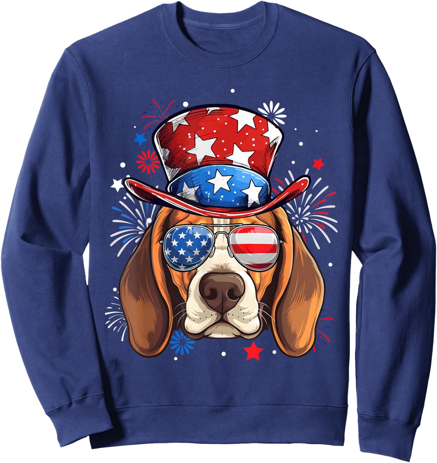 Beagle Patriotic USA Flag 4th Of July Dog Lover Women Kids Men Sweatshirt - Sweatshirt | Navy