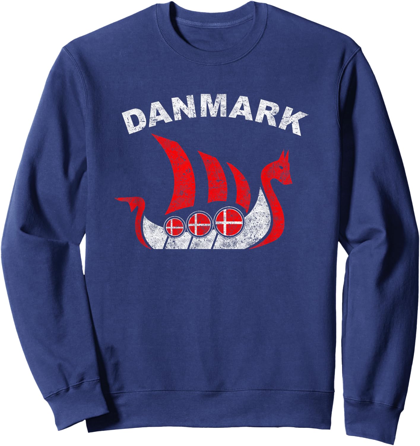 Danmark Viking Ship T Shirt Denmark Flag colors Sweatshirt - Sweatshirt | Navy
