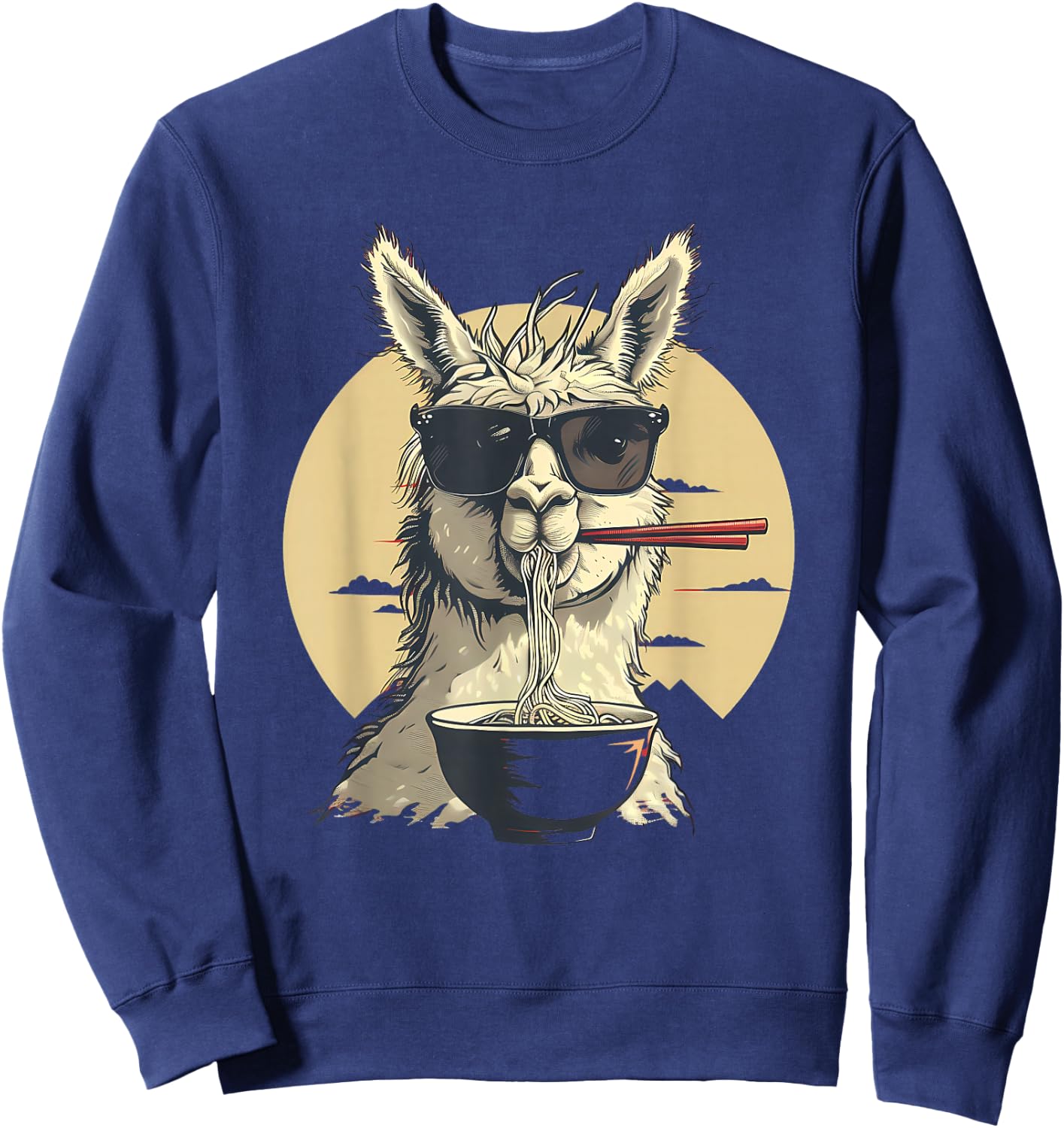 Llama Ramen Sunglasses Llama Ramen Bowl Ramen Noodles Sweatshirt - Sweatshirt | Navy