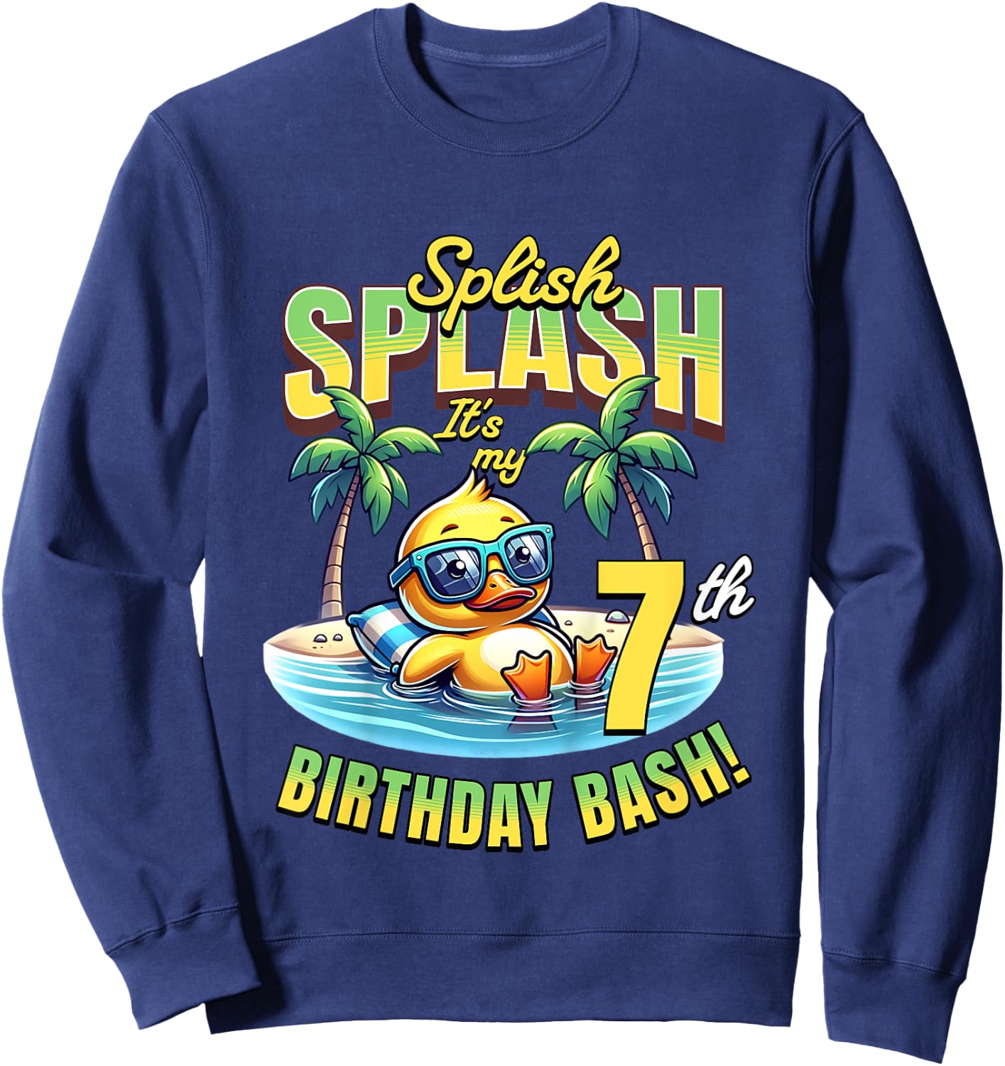 Kids Splish Splash 7th Birthday Bash Duck Beach Pool Party Kids Sweatshirt - Sweatshirt | Navy