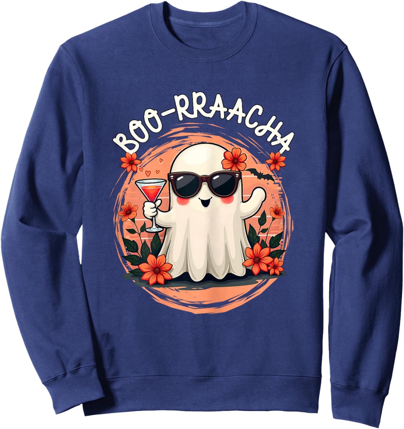 Cute Halloween Ghost Boo-Rraacha Ghost Drinking Boo Racha Sweatshirt - Sweatshirt | Navy