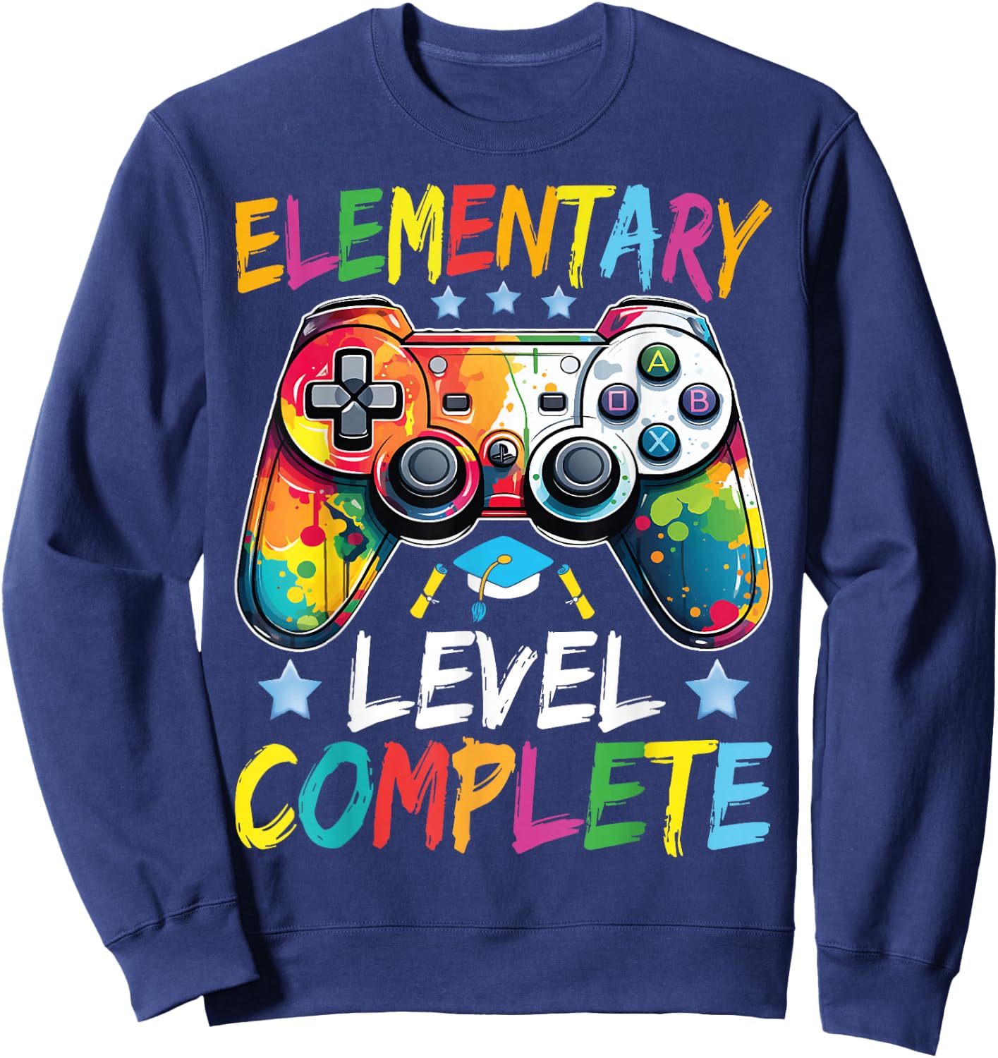 Elementary Level Complete Class Of 2024 Gamer Graduation Sweatshirt - Sweatshirt | Navy