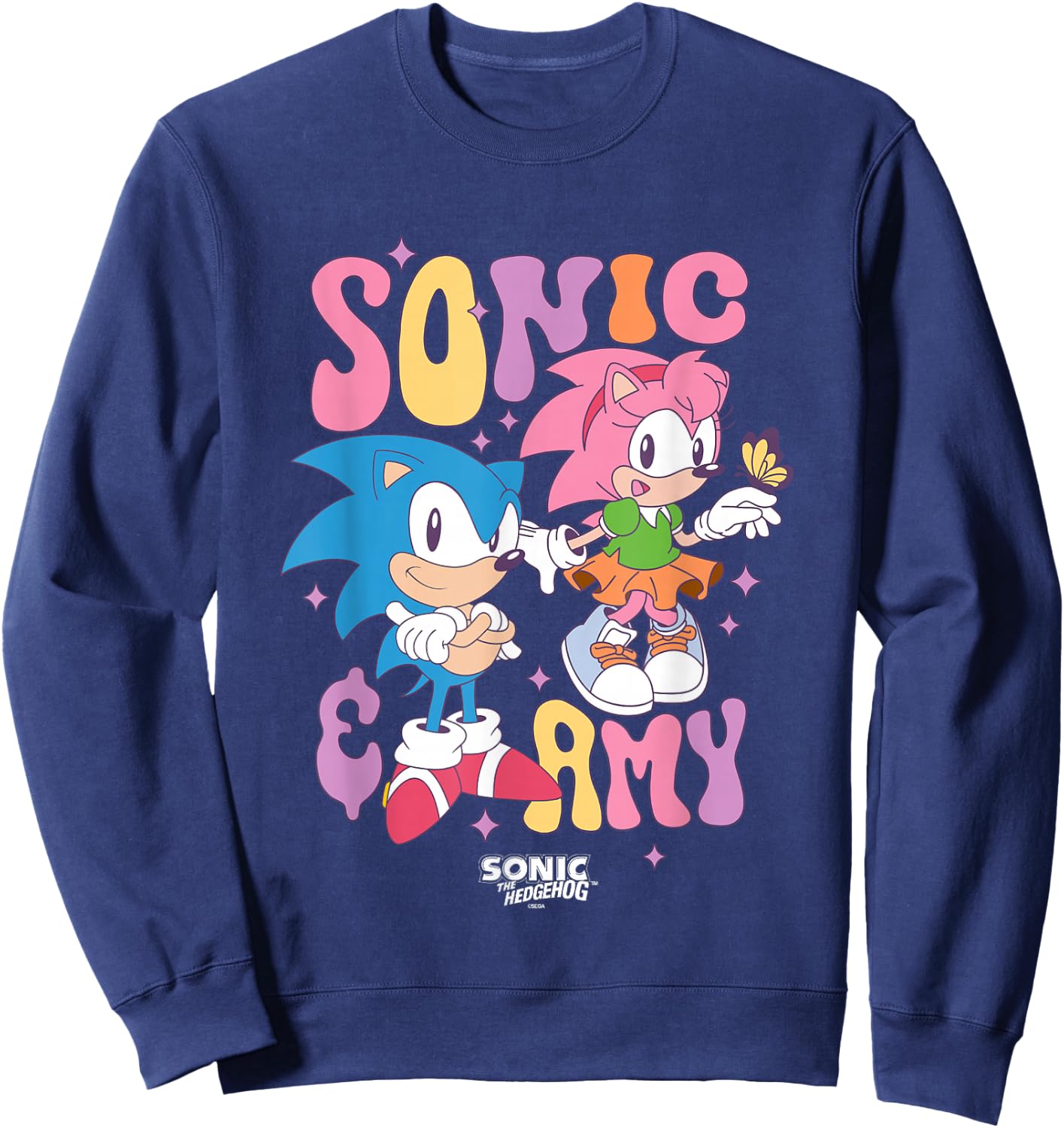 Sonic The Hedgehog Sonic & Amy Cute Vintage Shot Sweatshirt - Sweatshirt | Navy