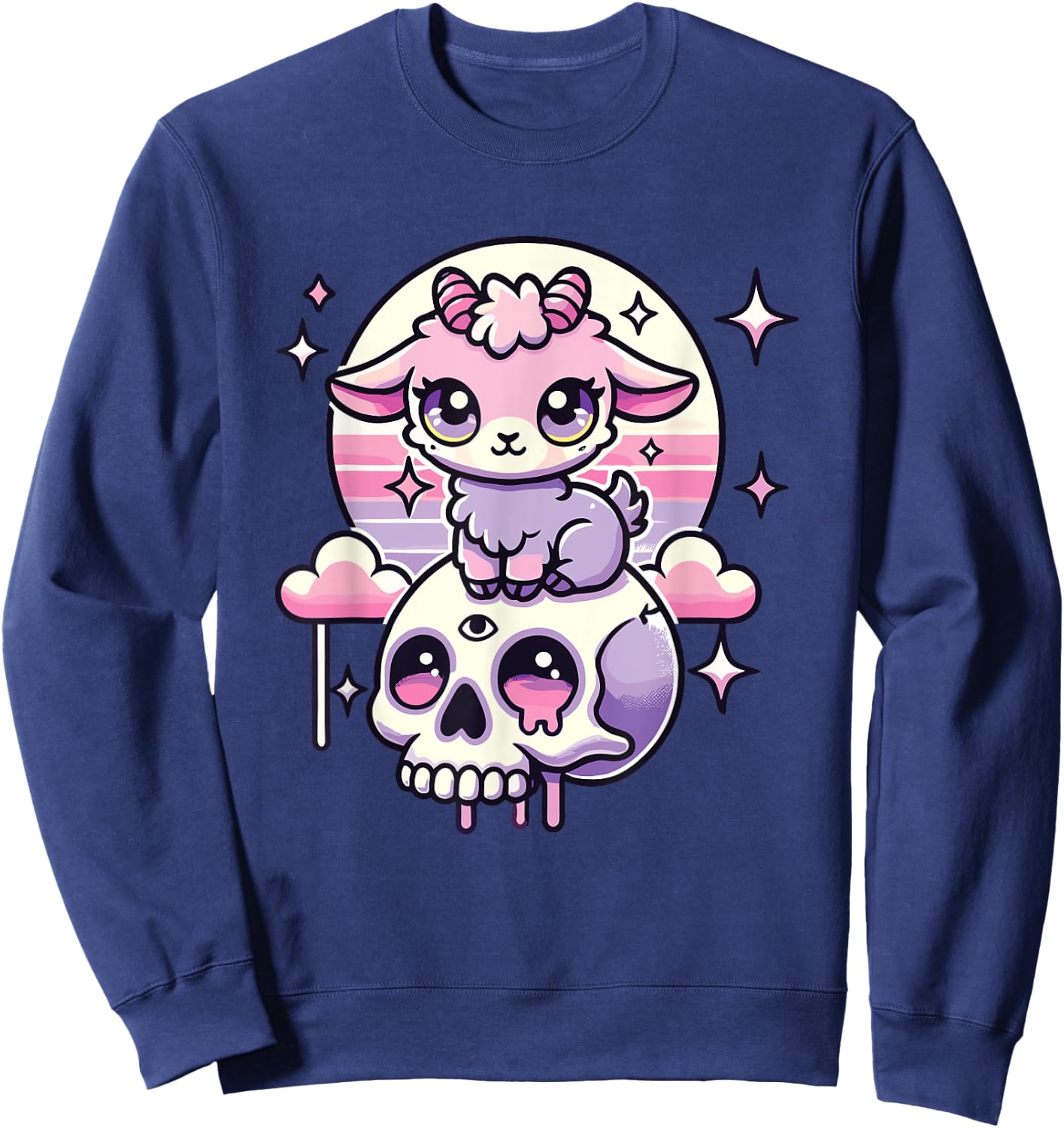 Kawaii Pastel Goth Cute Creepy Goat Bat Skeleton Sweatshirt - Sweatshirt | Navy