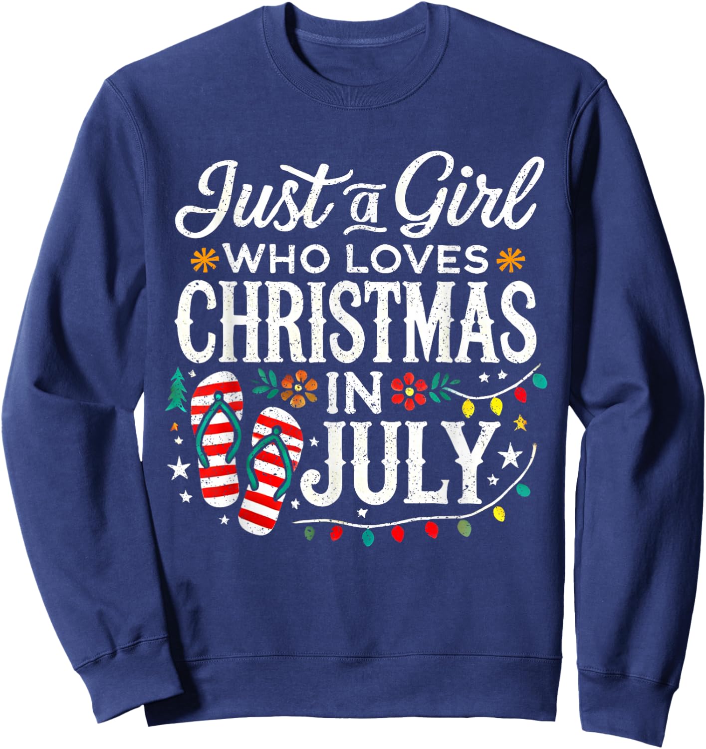 Christmas in July Shirt Girls Funny Summer Beach Vacation Sweatshirt - Sweatshirt | Navy