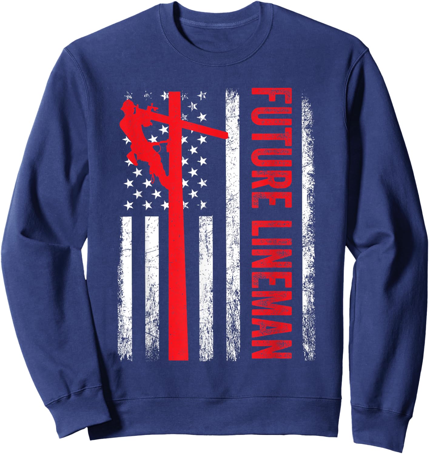 Vintage Future Lineman Electric Cable American Flag Sweatshirt - Sweatshirt | Navy