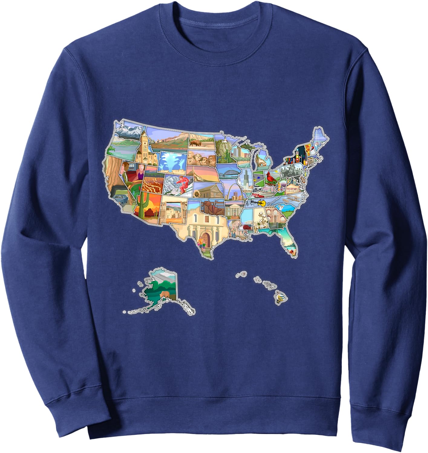 Illustrated pictorial map of United States, USA tourist map Sweatshirt - Sweatshirt | Navy