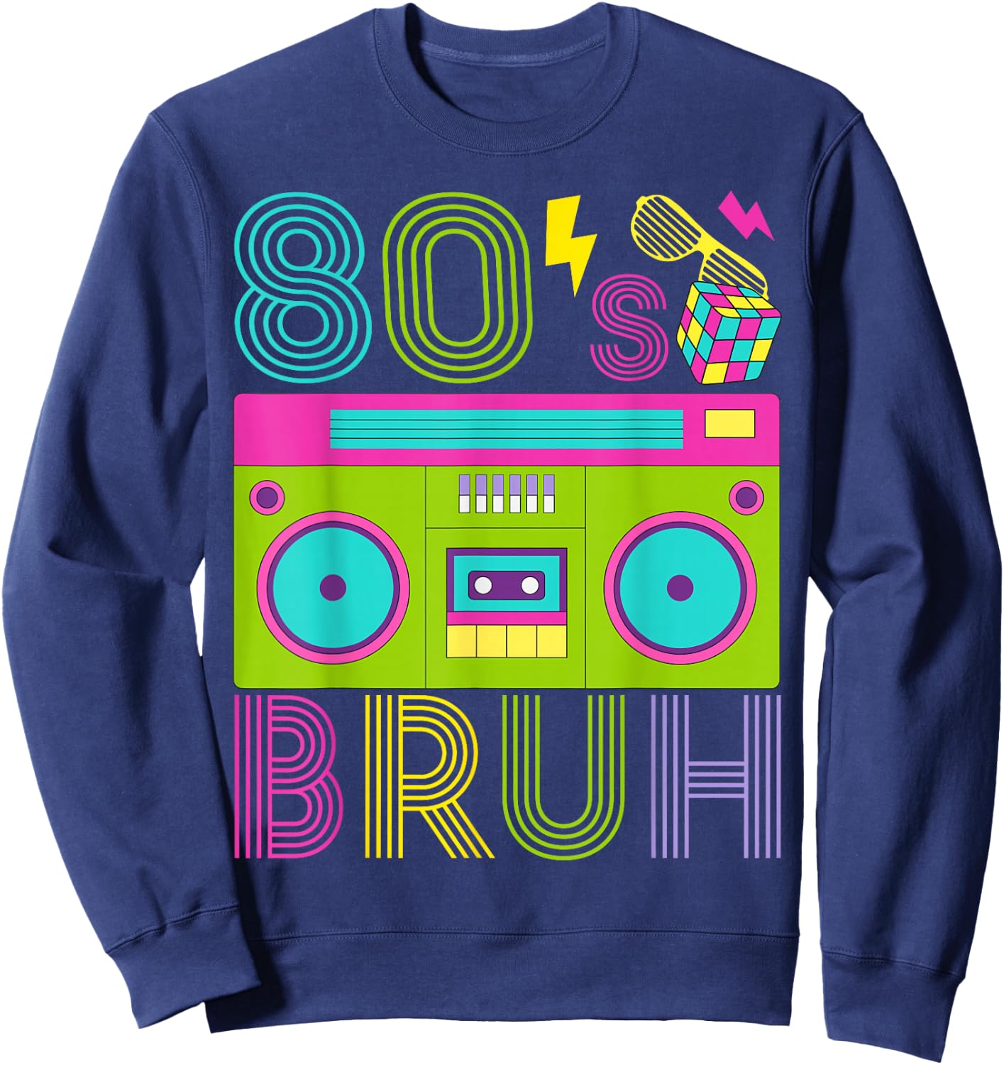 Retro 80s Bruh Outfits for Boys 1980s Party Outfit Eighties Sweatshirt - Sweatshirt | Navy