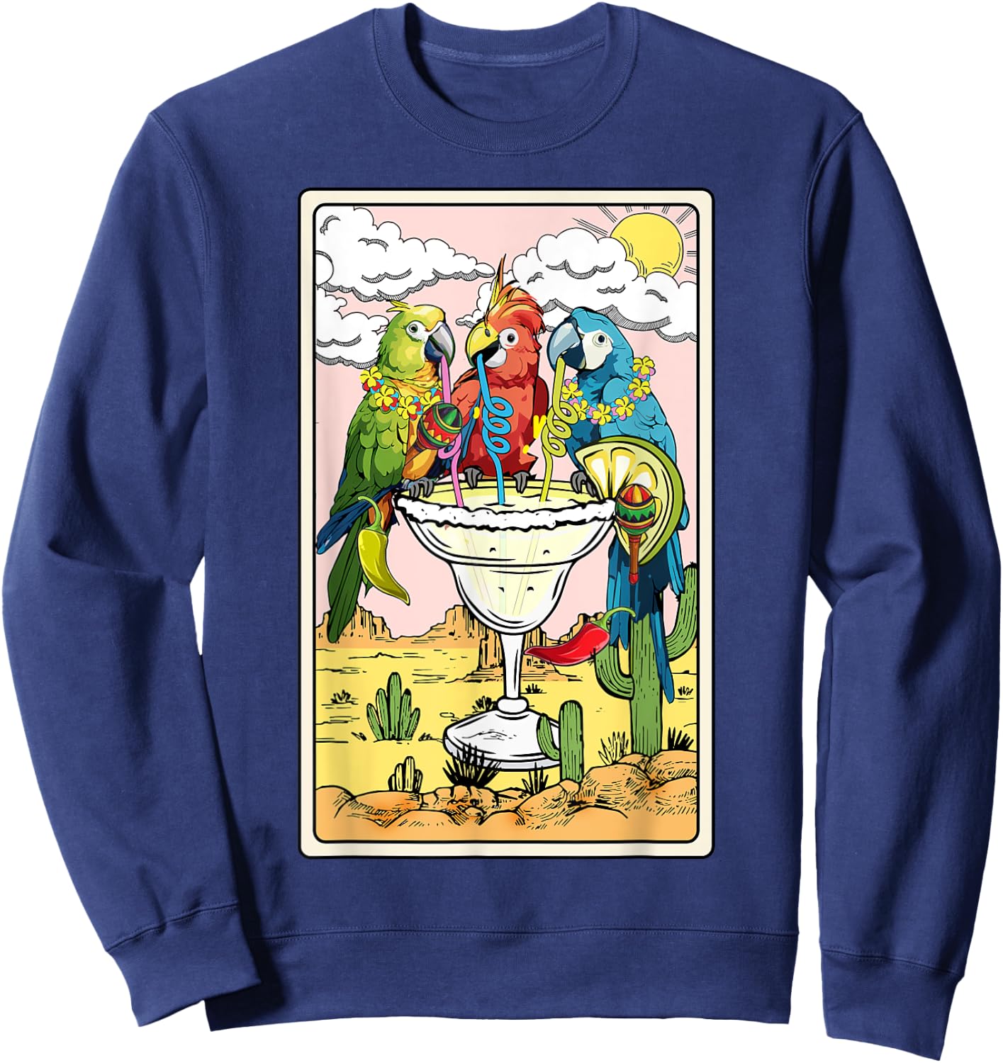 Parrots Drinking Margarita On Summer Funny parrot Lovers Sweatshirt - Sweatshirt | Navy