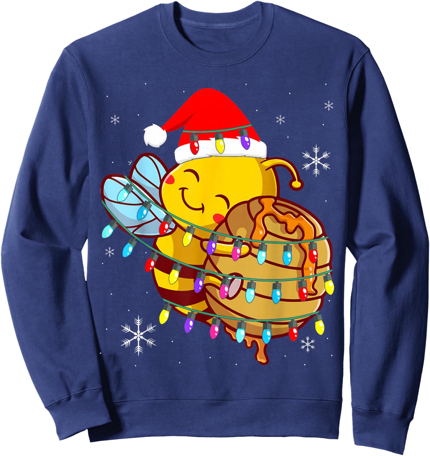 Christmas Honey Bee String Lights For Beekeeper & Bee Lover Sweatshirt - Sweatshirt | Navy
