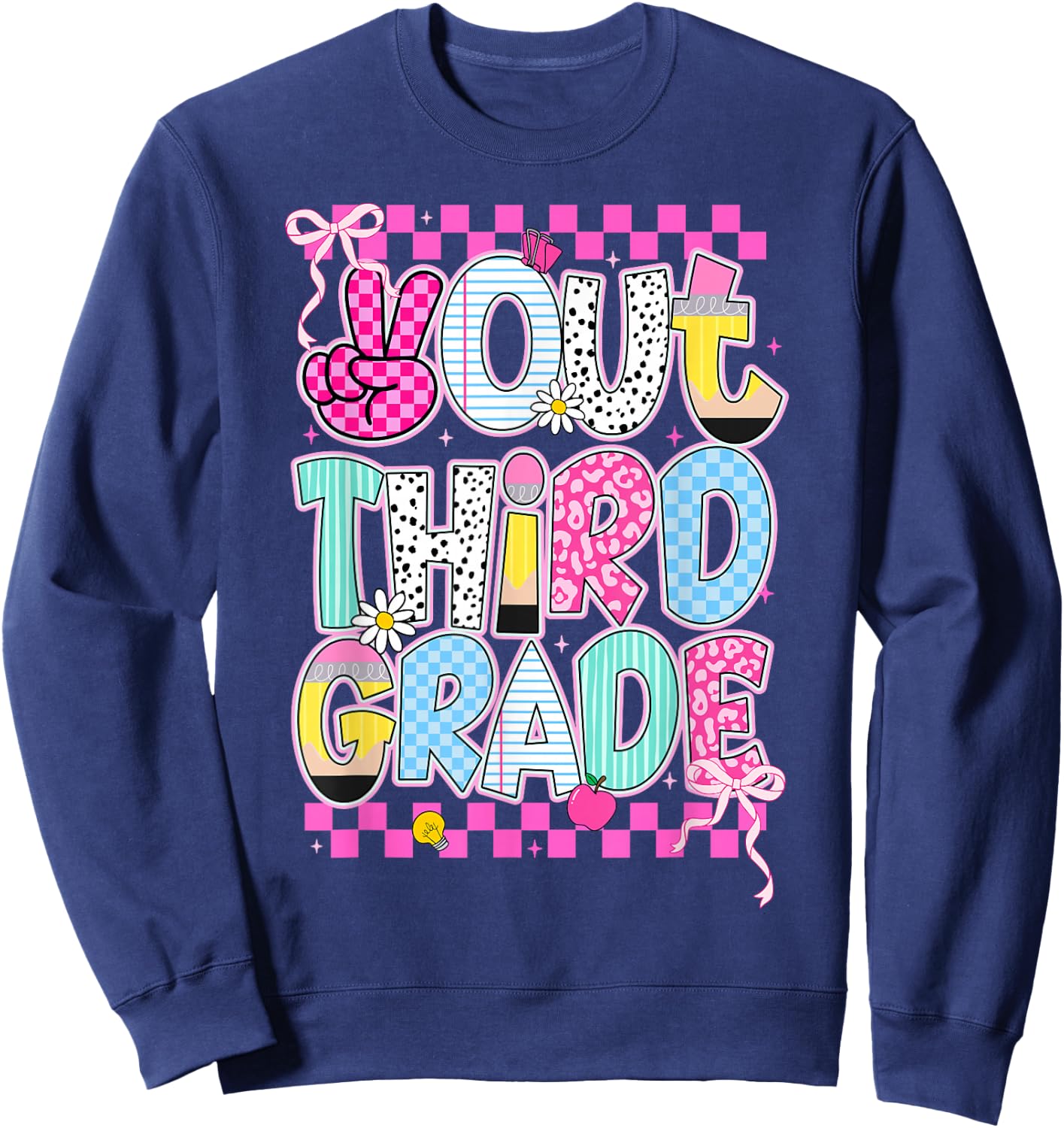 Peace Out 3rd Grade Graduation Last Day School Girls Kids Sweatshirt - Sweatshirt | Navy