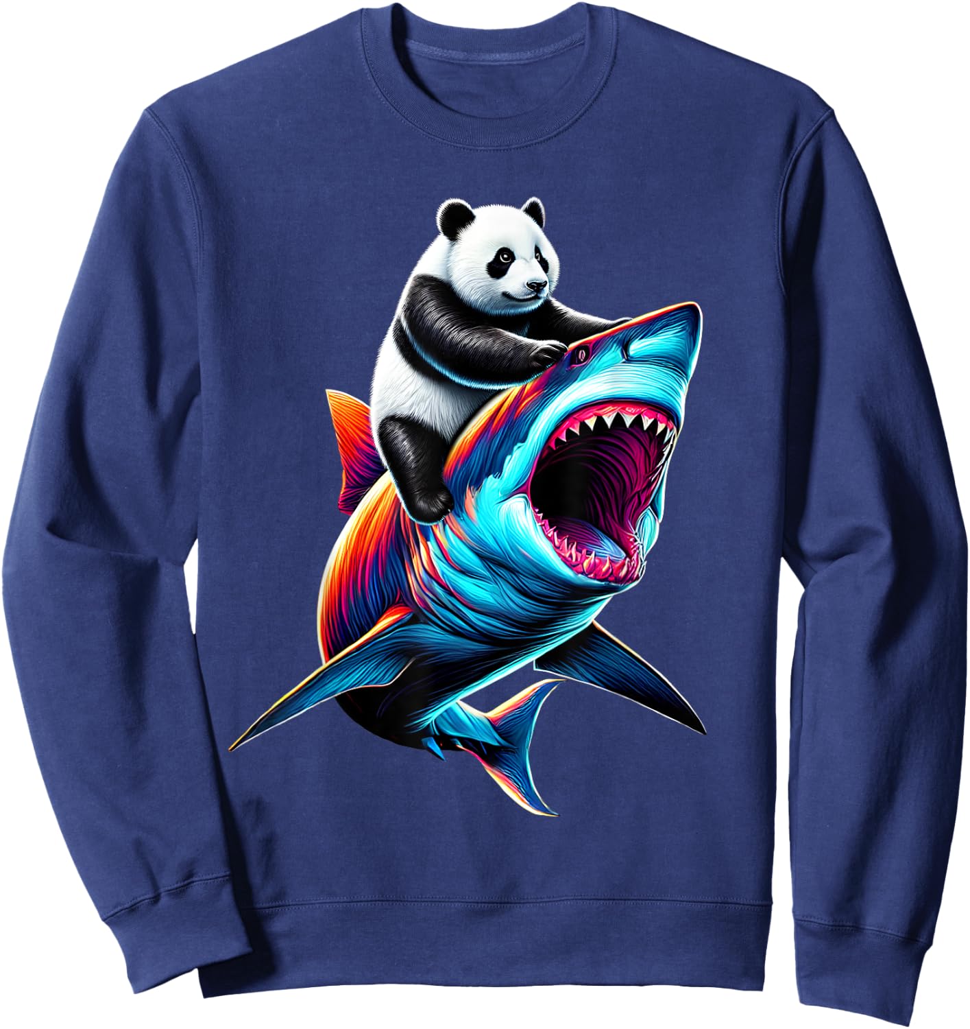 Funny Panda Riding Shark Panda Lover Sweatshirt - Sweatshirt | Navy