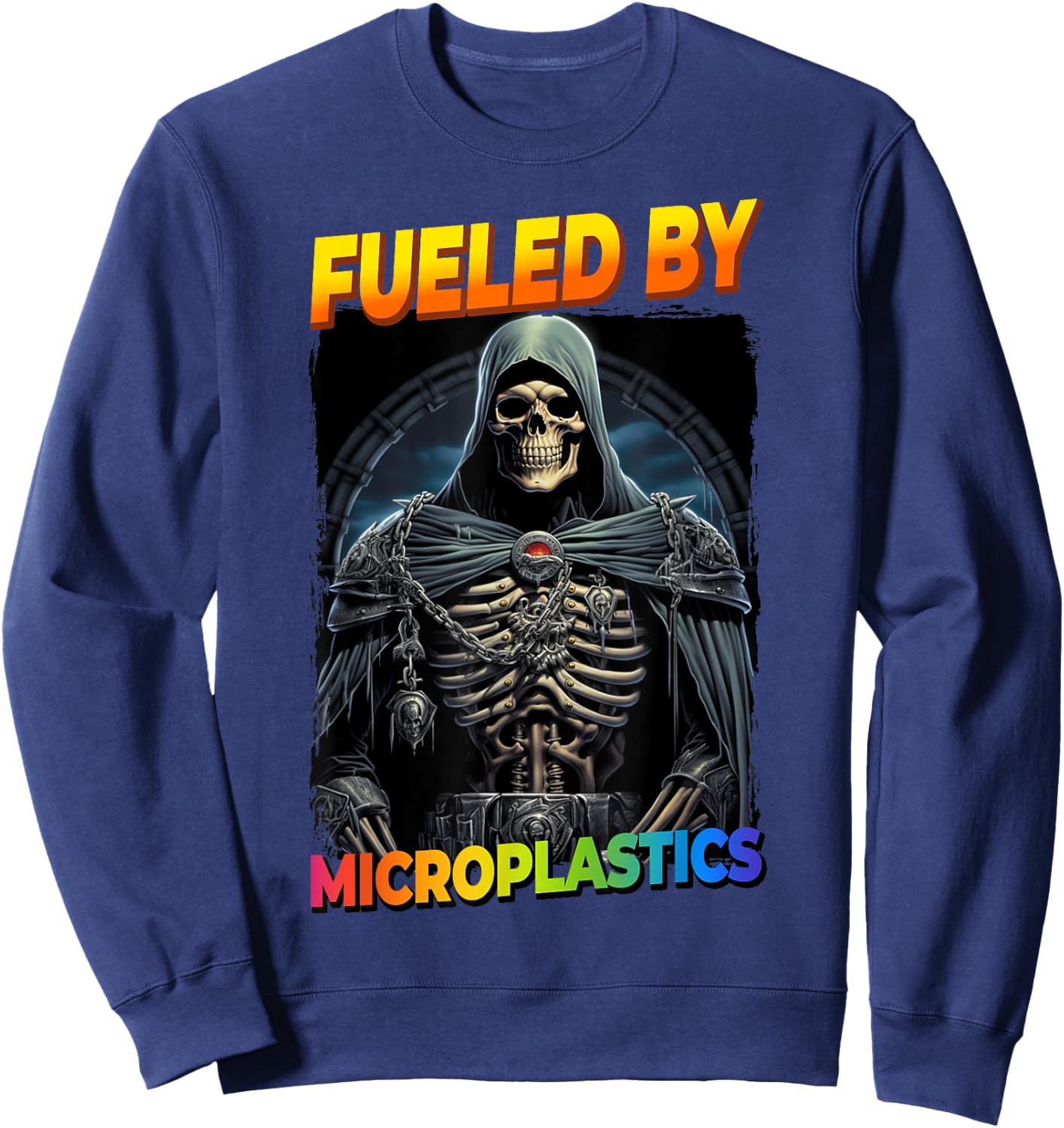 Fueled By Microplastics Cringe Skeleton Sweatshirt - Sweatshirt | Navy