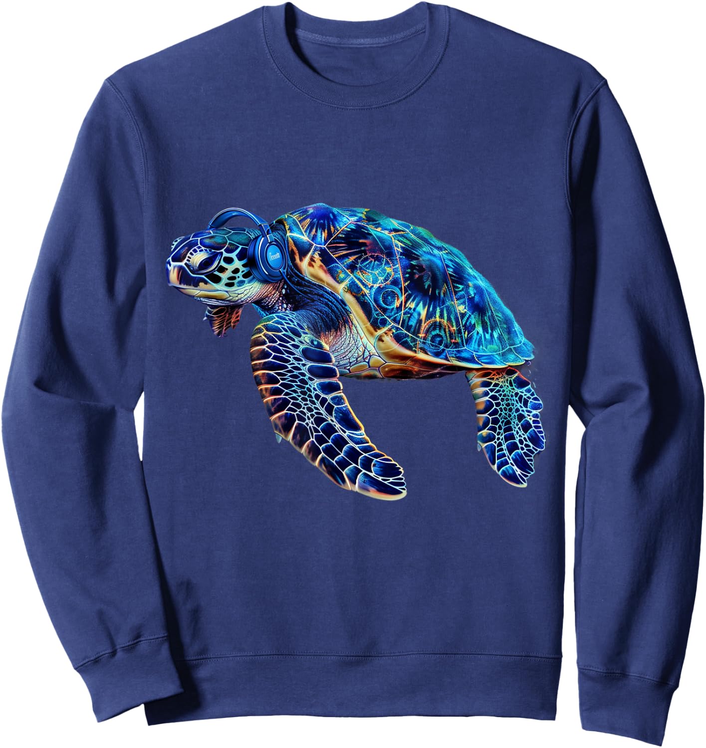 Cool Sea Turtle Animal Lover Beach Hawaiian Headphone Ocean Sweatshirt - Sweatshirt | Navy