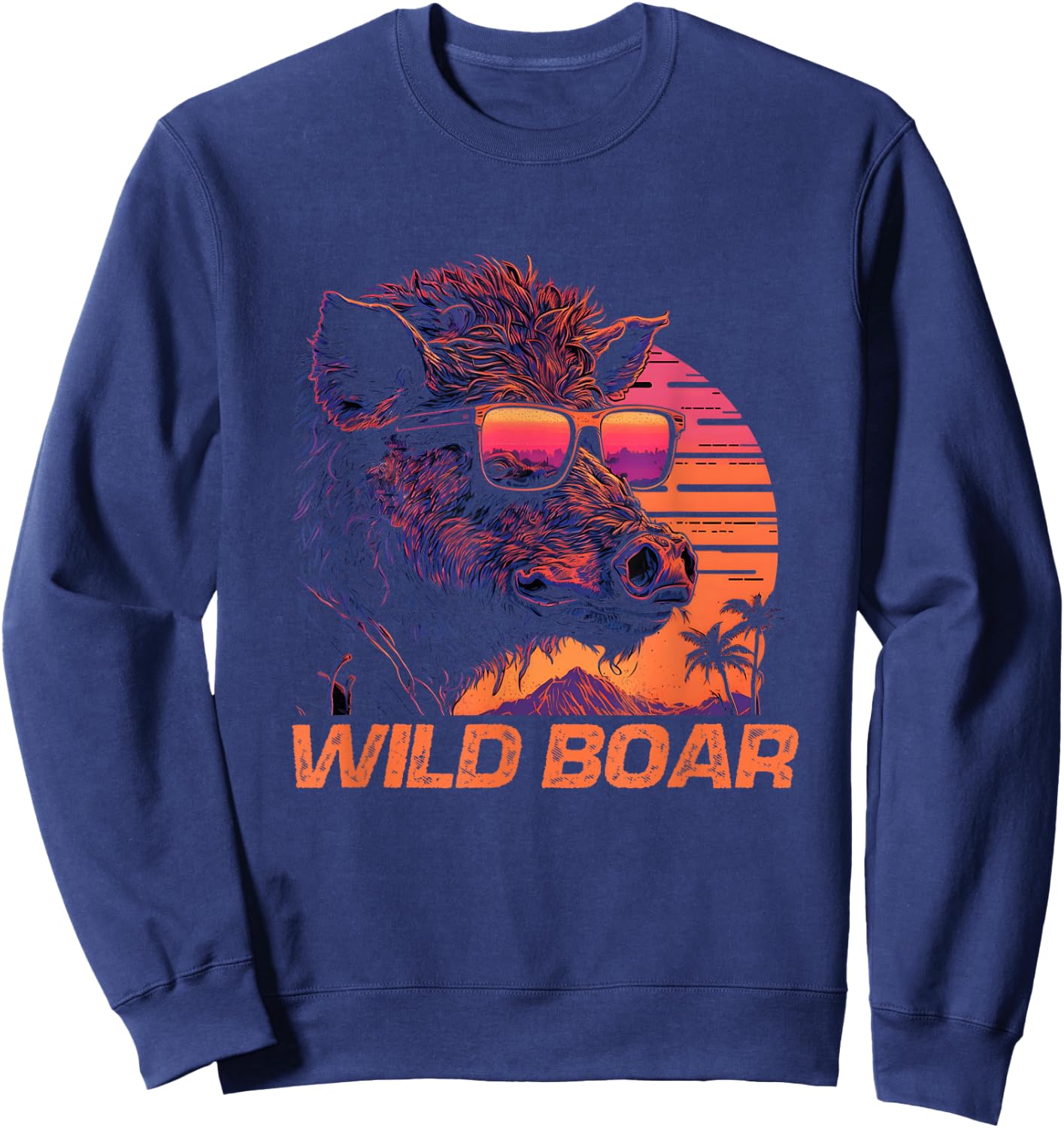 Cool Retro Sunset Sunglasses Wild Boar Sweatshirt - Sweatshirt | Navy