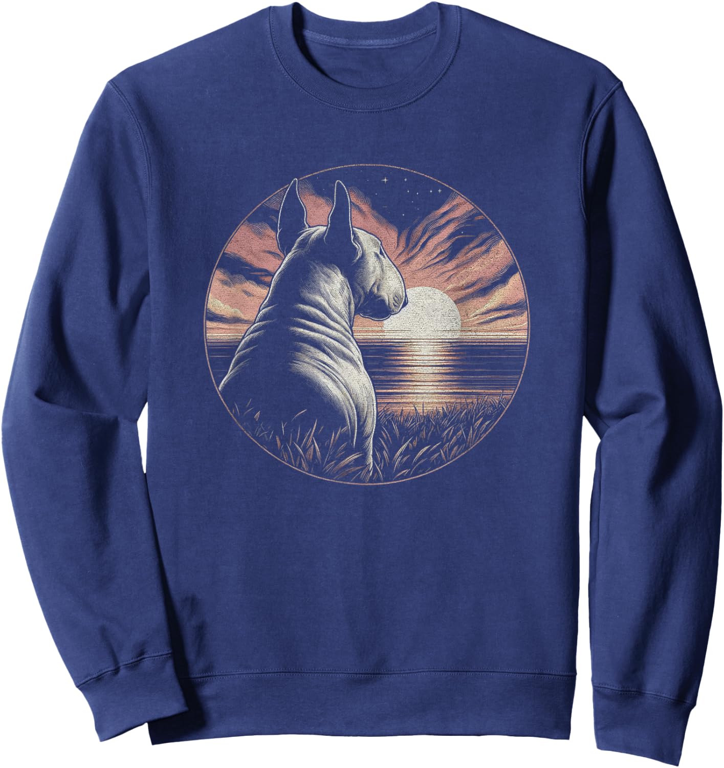 Vintage Bull Terrier Dog Retro Sunset Scene Art Design Sweatshirt - Sweatshirt | Navy