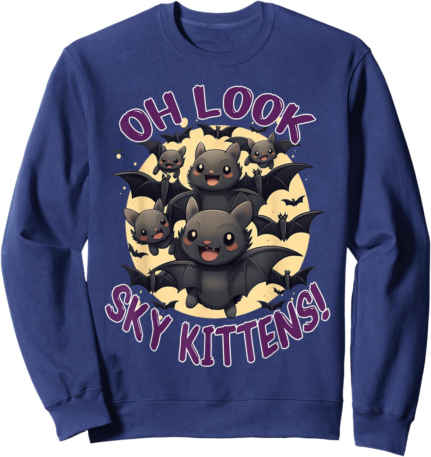 Funny Bat Sky Kittens Halloween Sweatshirt - Sweatshirt | Navy