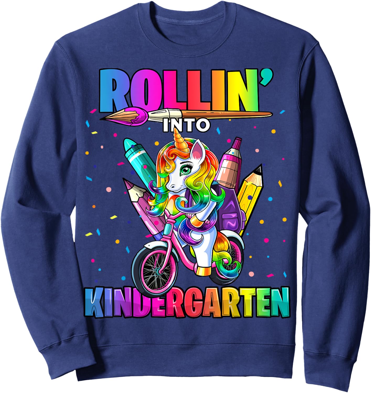 Kindergarten Unicorn Back to School First Day of School Girl Sweatshirt - Sweatshirt | Navy