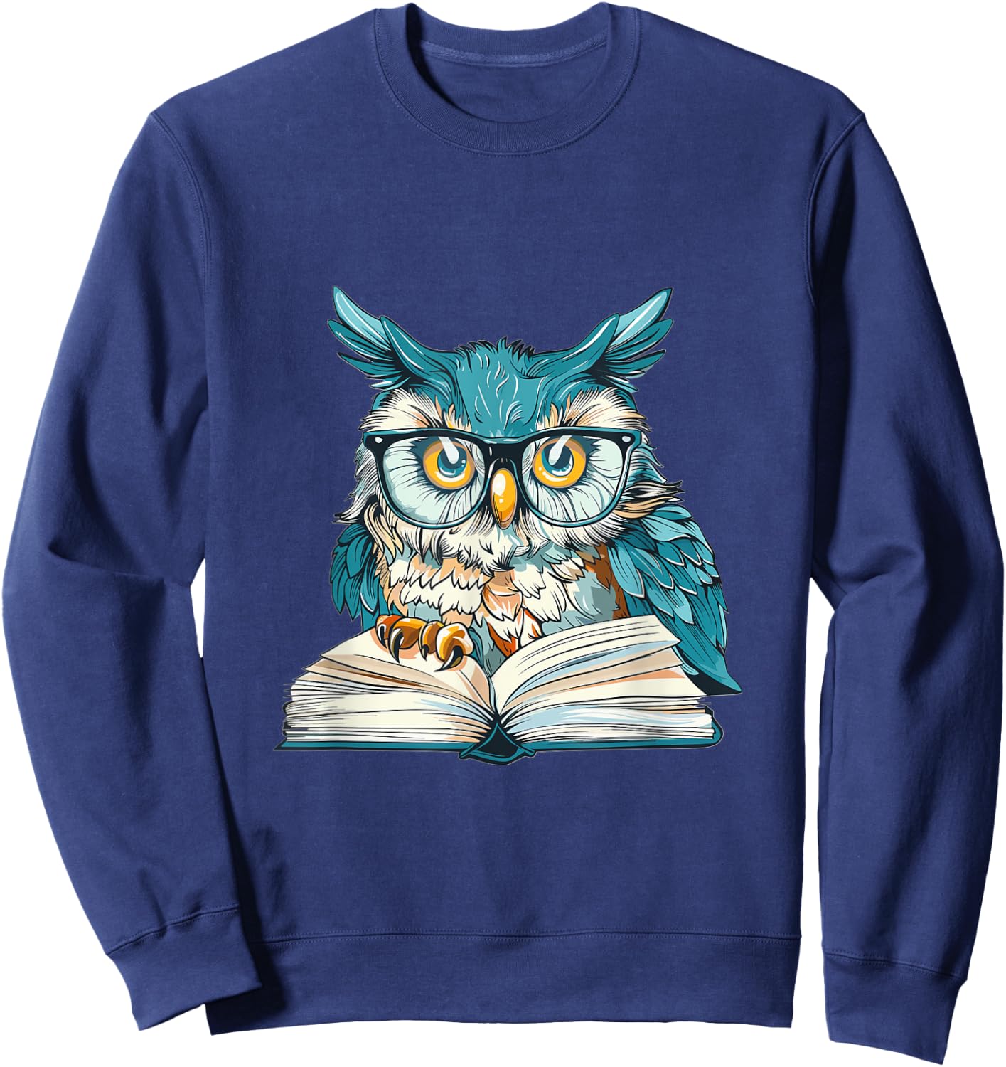 Owl with Books Lover Graphic Sweatshirt - Sweatshirt | Navy