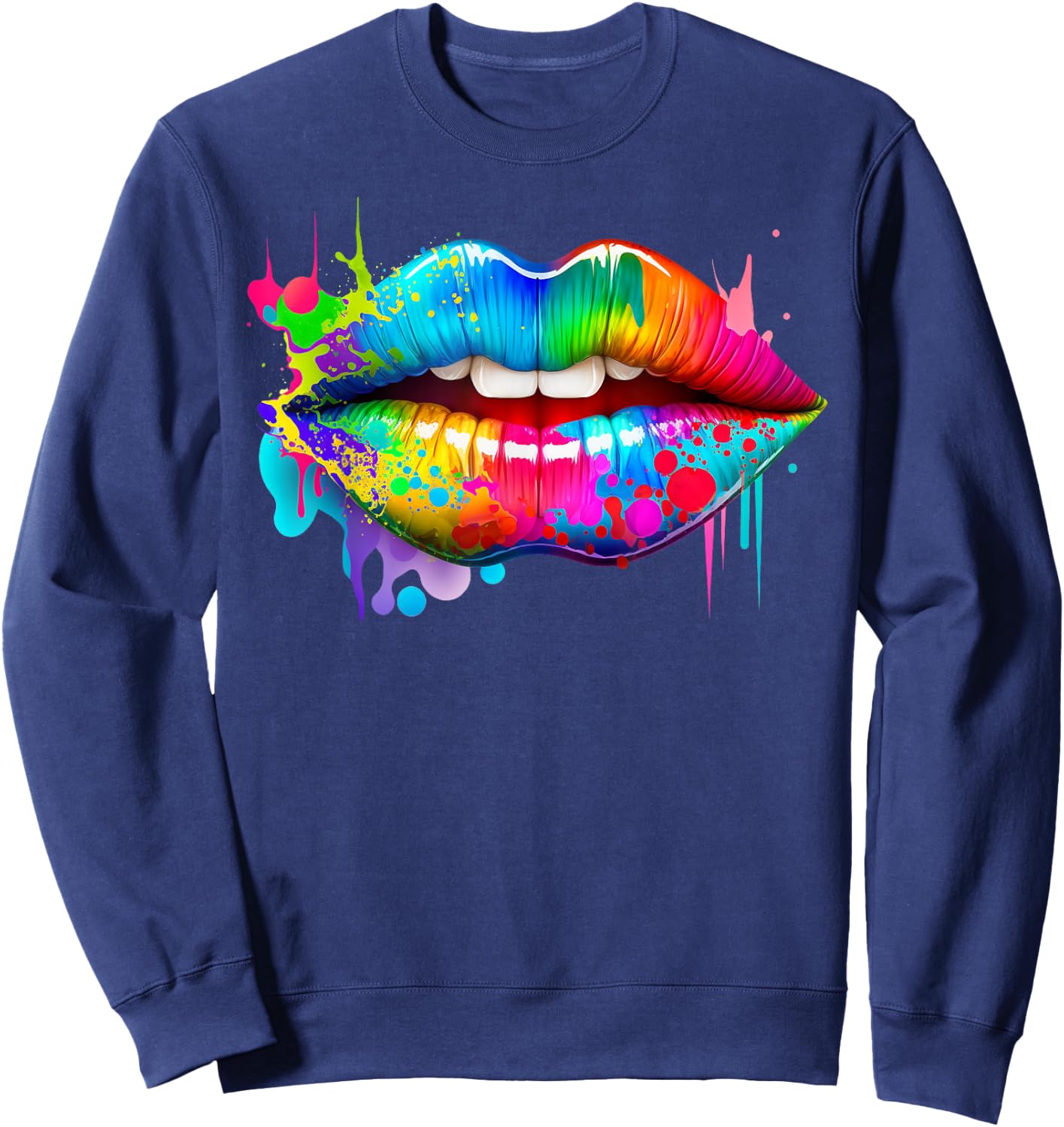 Colorful Lips Trendy Kiss Mouth Women Bright Mouth Dripping Sweatshirt - Sweatshirt | Navy