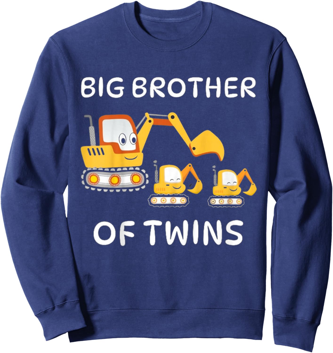 Kids I'm Going to Be A Big Brother of Twins Excavator Toddlers Sweatshirt - Sweatshirt | Navy