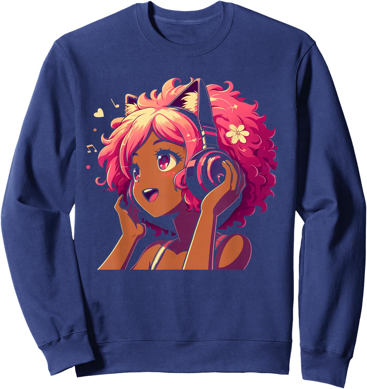 Anime and Music Black Girl Anime Merch Afro African American Sweatshirt - Sweatshirt | Navy