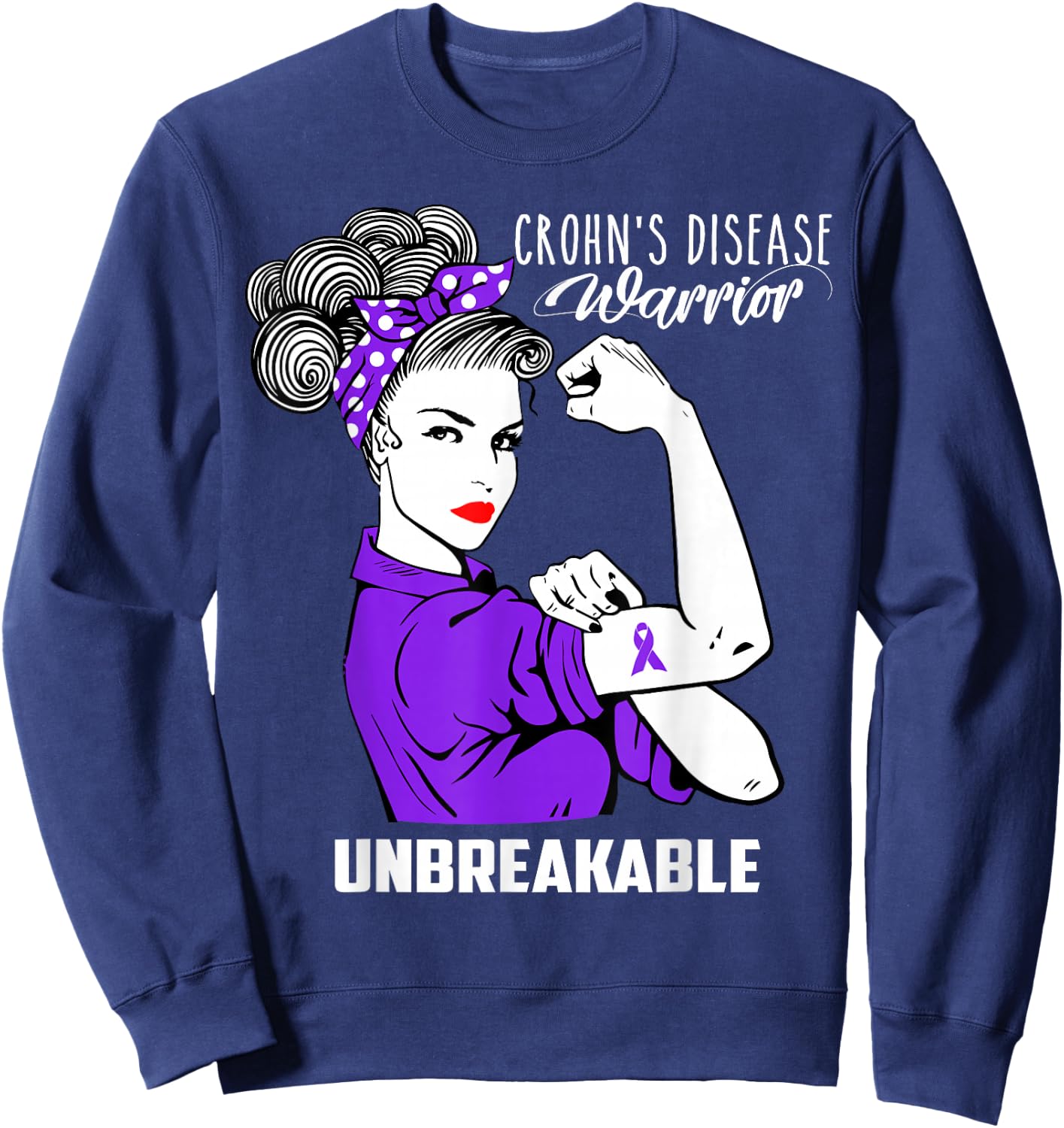 Crohns Disease Warrior Unbreakable Shirt Awareness Gift Sweatshirt - Sweatshirt | Navy