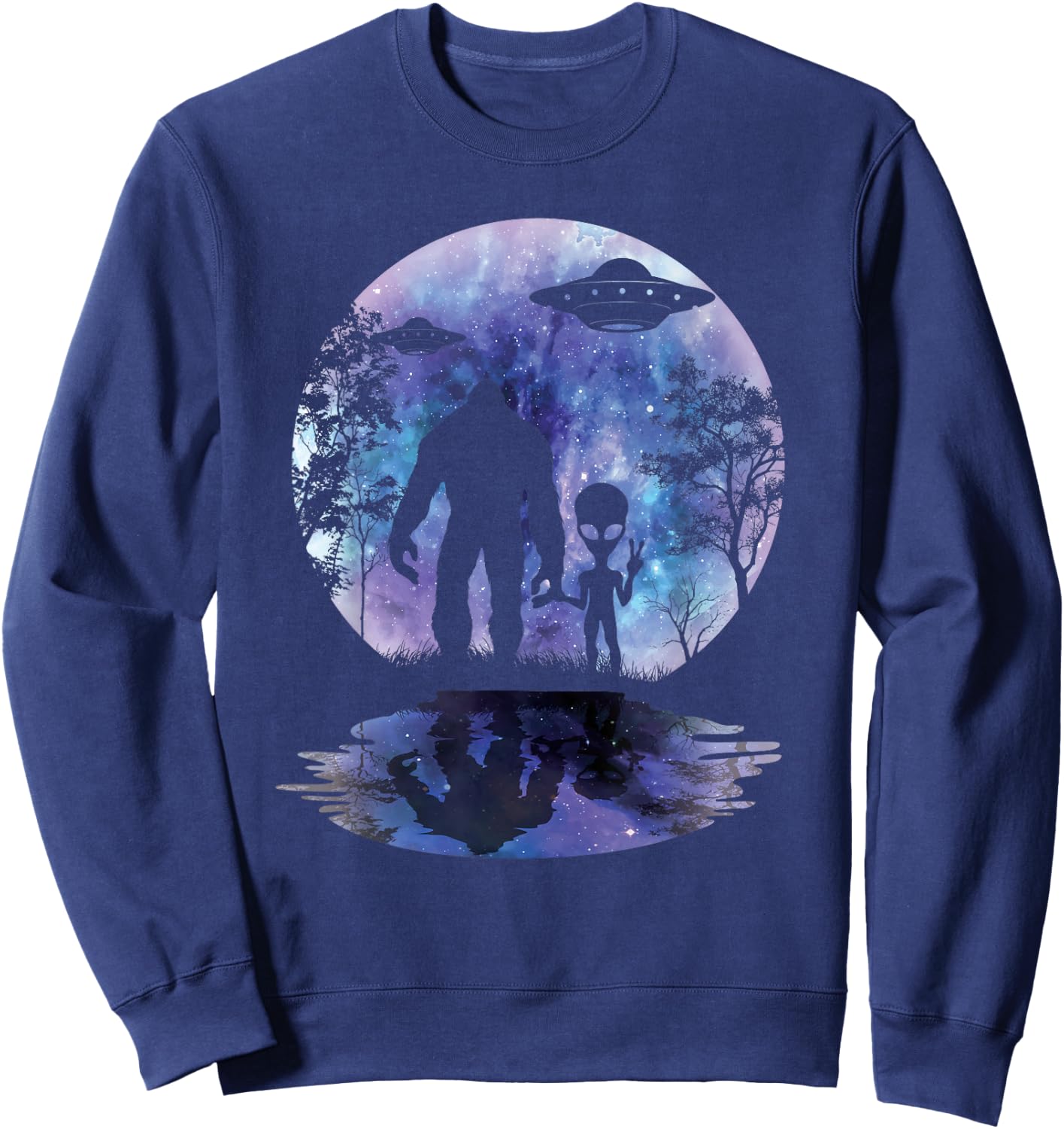Alien Bigfoot Moon Sasquatch UFO Extraterrestrial Men women Sweatshirt - Sweatshirt | Navy
