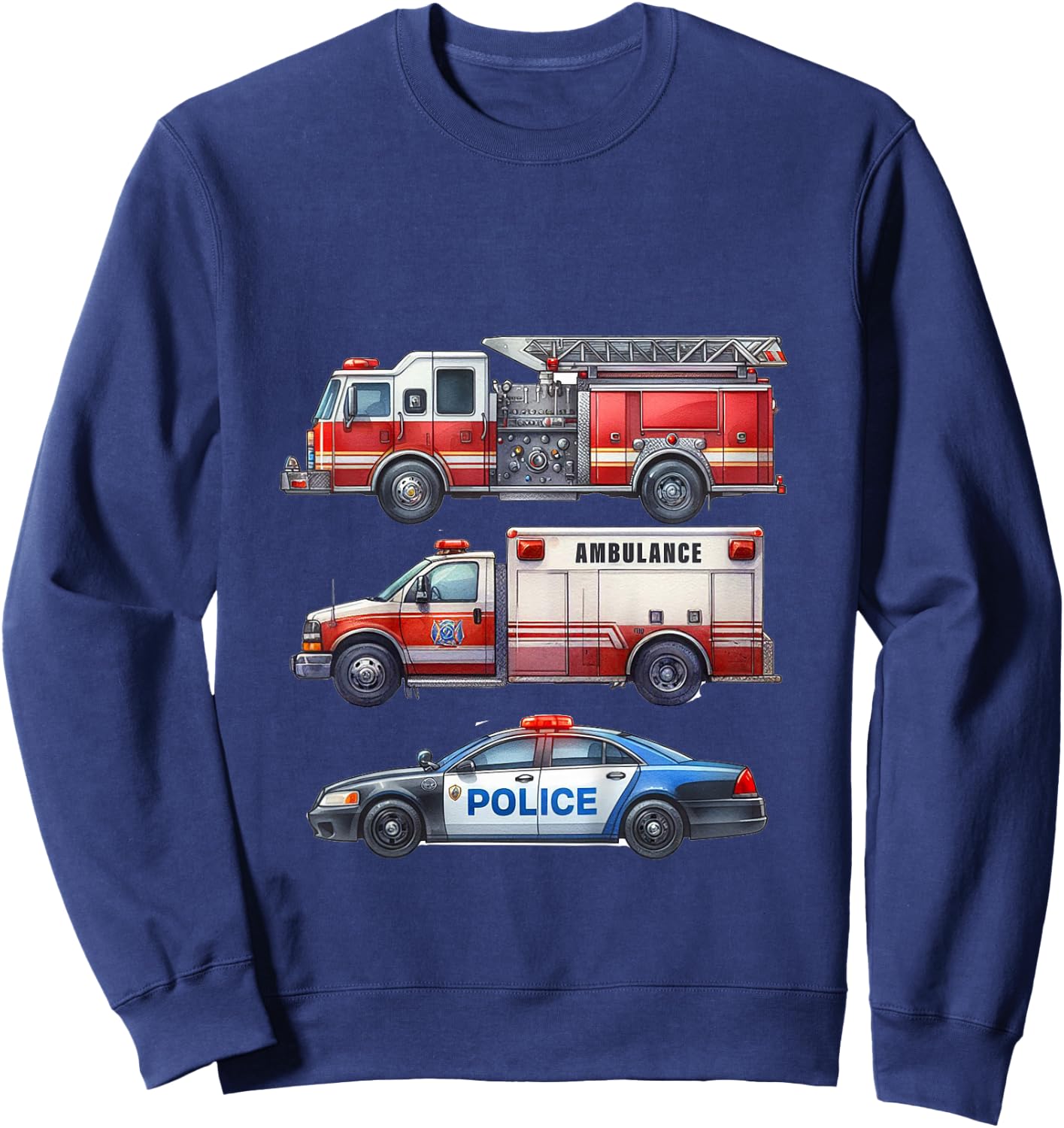 Kids Emergency Rescue Vehicle Boy Fire Truck Police Car Ambulance Sweatshirt - Sweatshirt | Navy