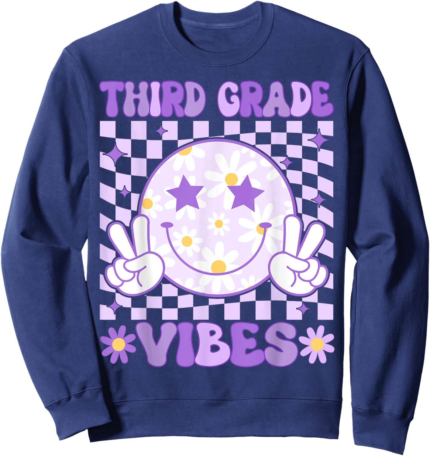 Groovy Third Grade Vibes Back to School 3rd Grade Teacher Sweatshirt - Sweatshirt | Navy