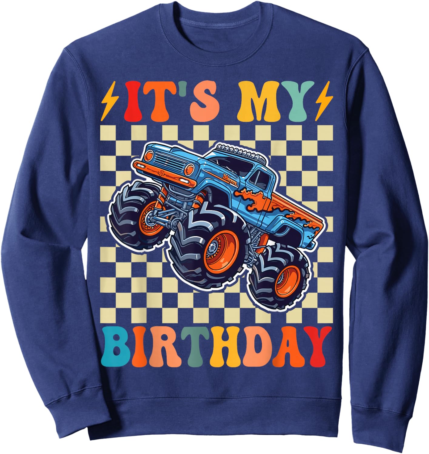 It's My Birthday Boys Monster Truck Bday Party Kids Boy Sweatshirt - Sweatshirt | Navy