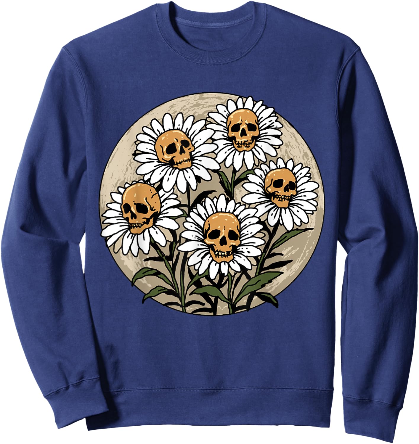 Skull Shirt Spooky Daisy Flower Creepy Skull Daisies Sweatshirt - Sweatshirt | Navy