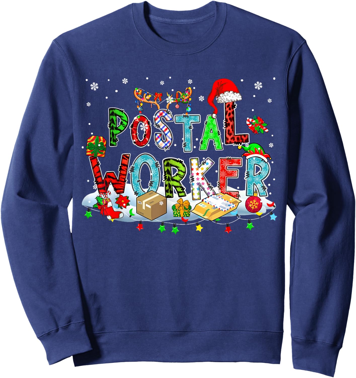 Postal Worker Xmas Leopard Plaid Santa Reindeer Elf Lover Sweatshirt - Sweatshirt | Navy