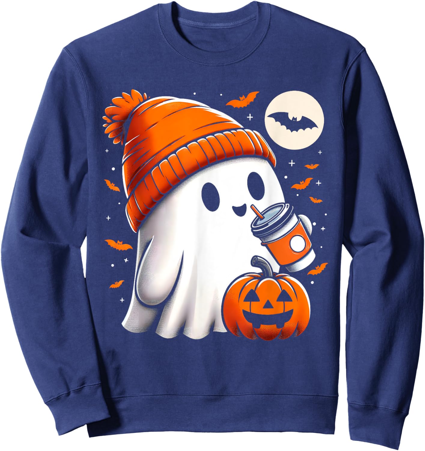 Halloween Shirts Ghost Drinking Coffee Halloween Sweatshirt - Sweatshirt | Navy